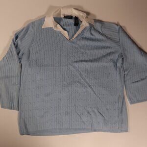 VTG Y2K Crazy Horse 100% Cotton Cable Knit Sweater - Light Blue - Size 2